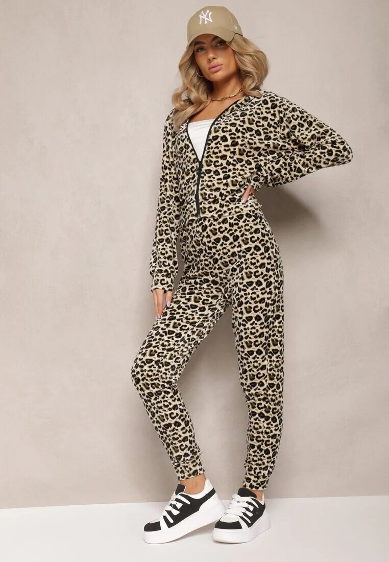  Set de trening Velur Verde-Bej Cu imprimeu de leopard Arvile