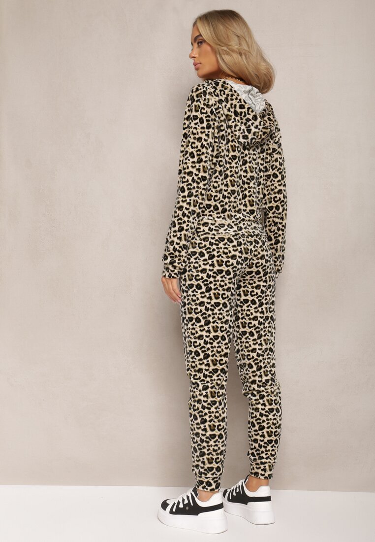  Set de trening Velur Verde-Bej Cu imprimeu de leopard Arvile