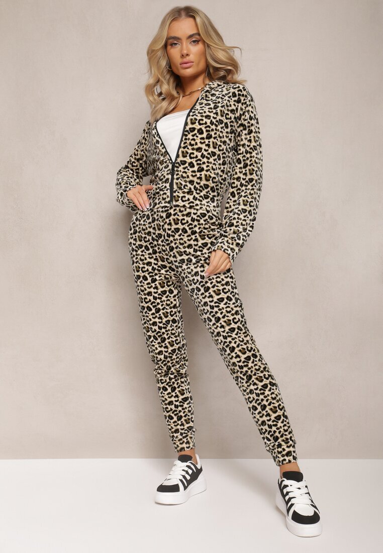  Set de trening Velur Verde-Bej Cu imprimeu de leopard Arvile