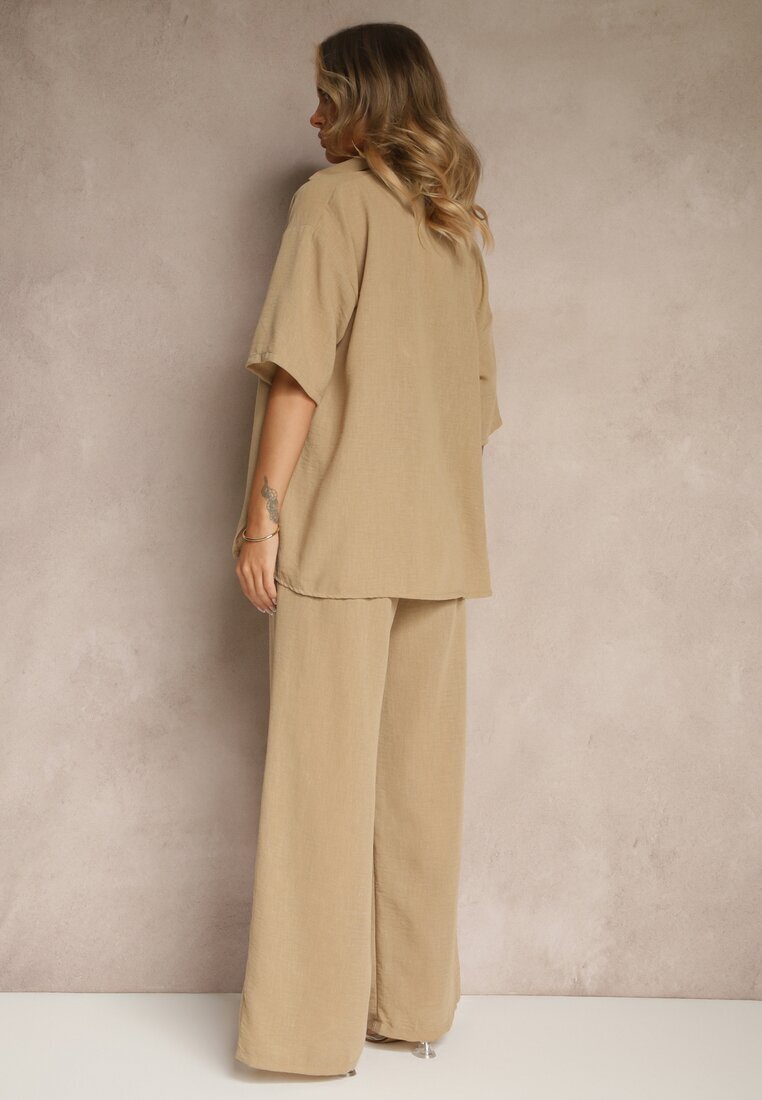  Set din 2 piese Bej închis Cămașă cu mânecă scurtă Pantaloni cu elastic în talie Vimacia