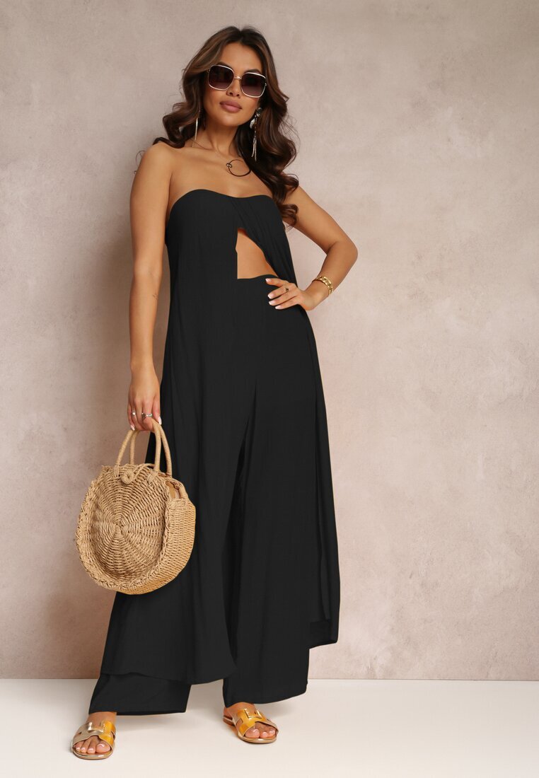  Set din 2 piese Negru Top lung și Pantaloni cu elastic în talie și picioare largi Bincina
