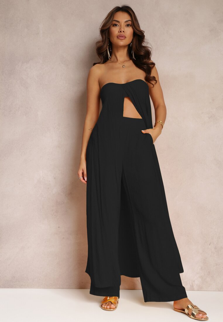  Set din 2 piese Negru Top lung și Pantaloni cu elastic în talie și picioare largi Bincina