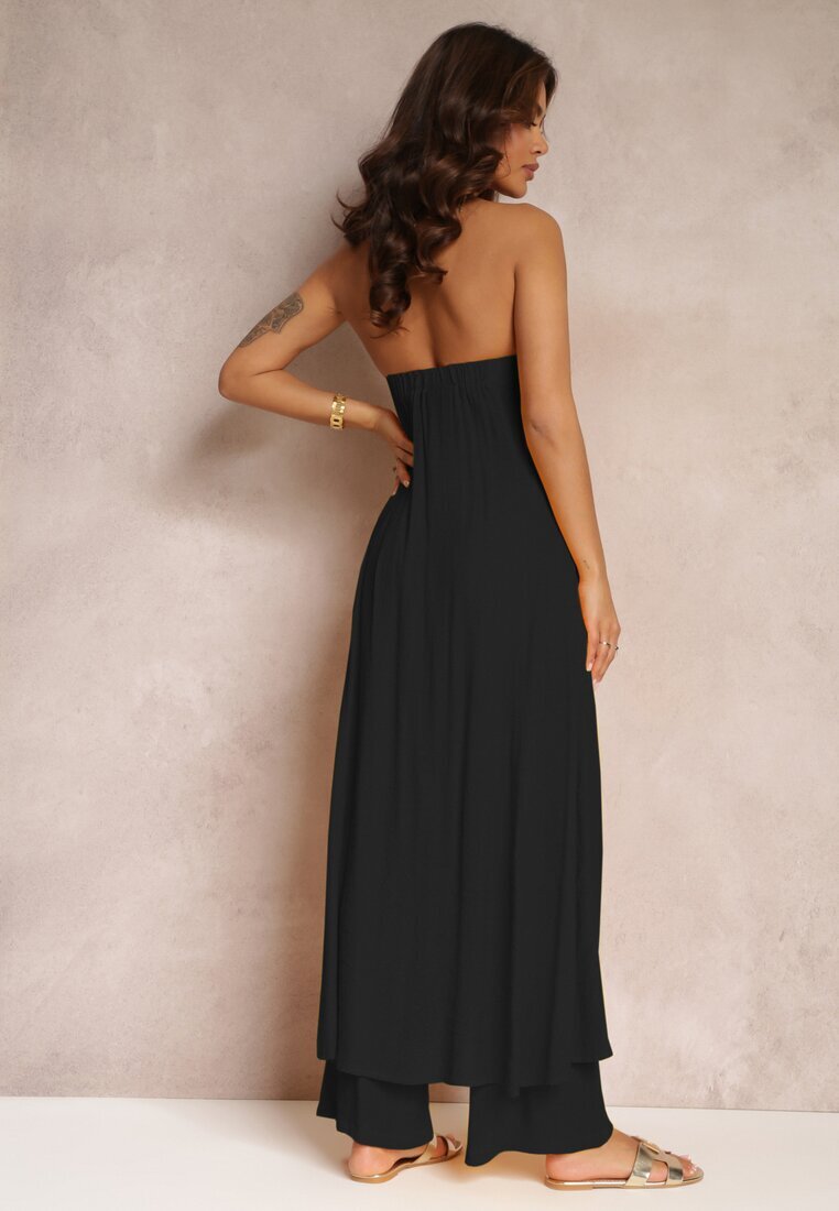  Set din 2 piese Negru Top lung și Pantaloni cu elastic în talie și picioare largi Bincina