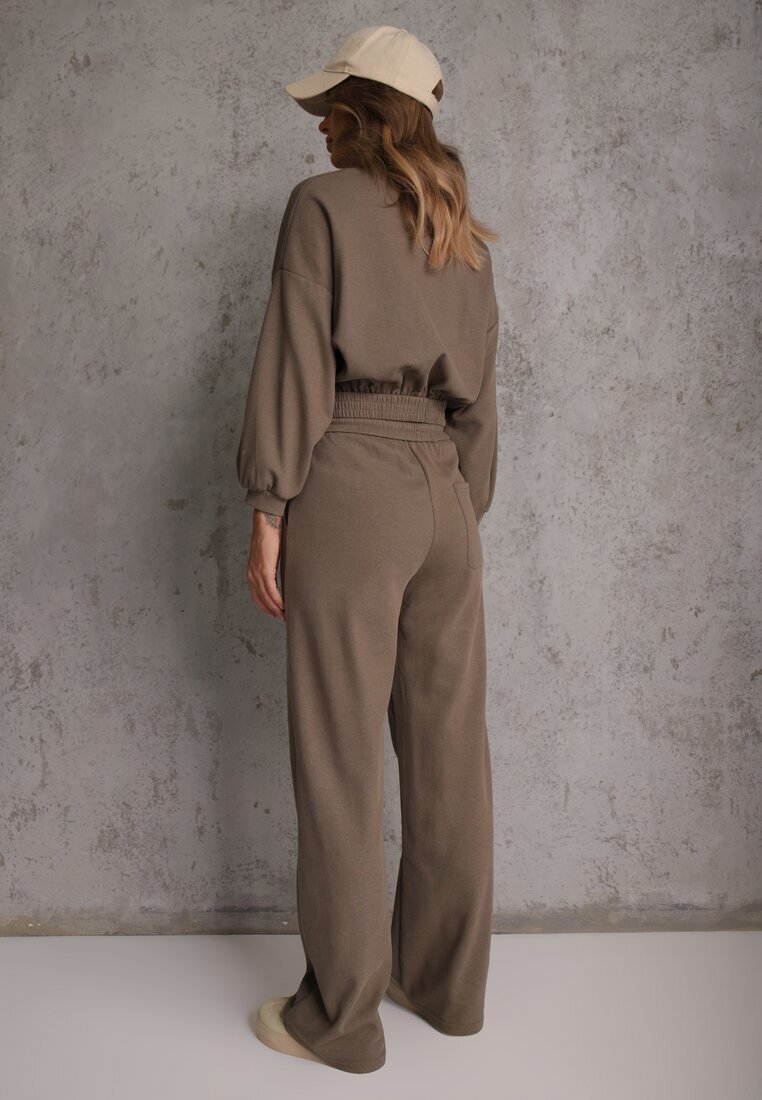 Set Din bumbac Verde închis Bluză scurtă cu elastic și Pantaloni largi cu șnur în talie Rionnea