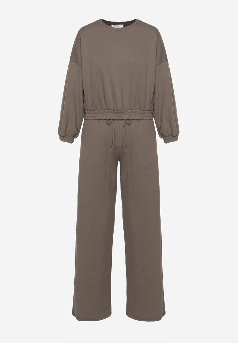  Set Din bumbac Verde închis Bluză scurtă cu elastic și Pantaloni largi cu șnur în talie Rionnea