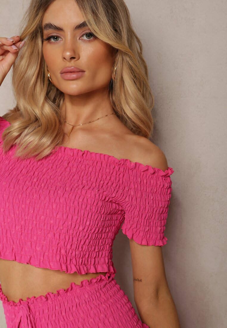  Set Fucsia Top Spania și Fustă-pantaloni scurți cu Volane și Elastic Rinaria