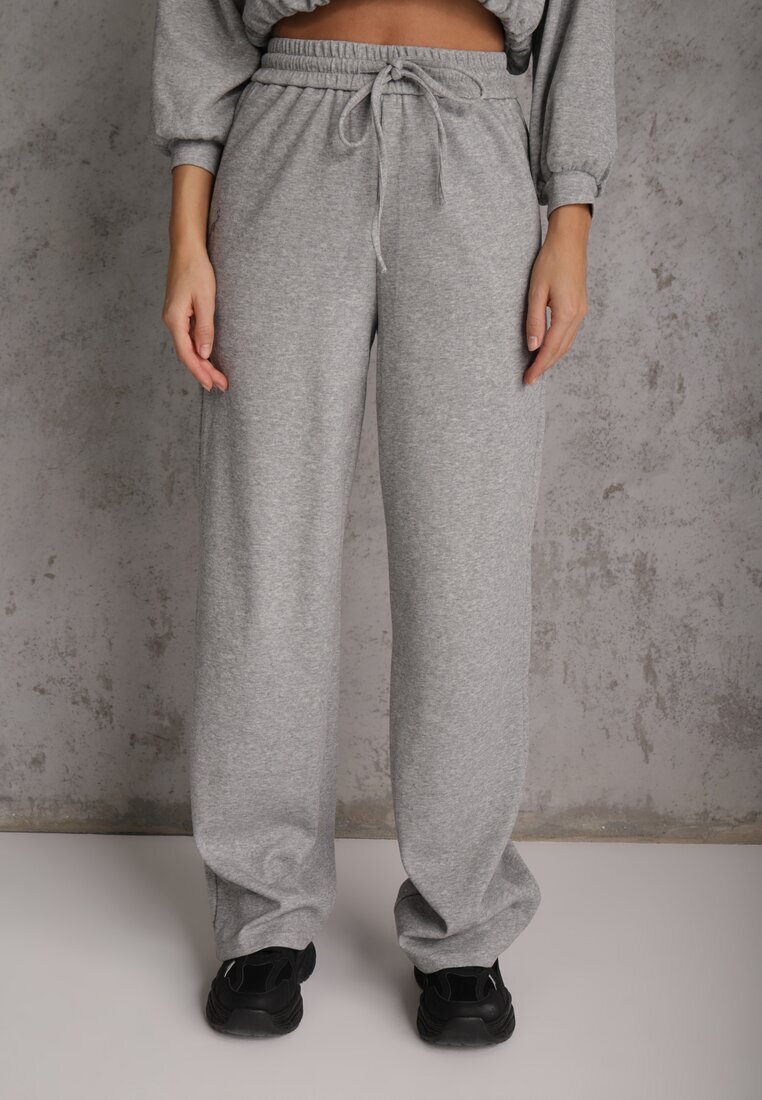  Set Gri Din bumbac Bluză scurtă cu elastic la bază și Pantaloni largi cu șnur în talie Rionnea