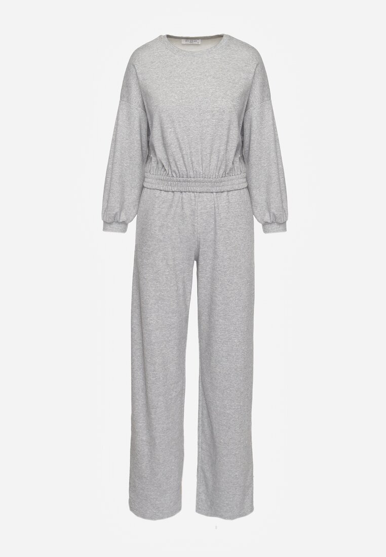 Set Gri Din bumbac Bluză scurtă cu elastic la bază și Pantaloni largi cu șnur în talie Rionnea