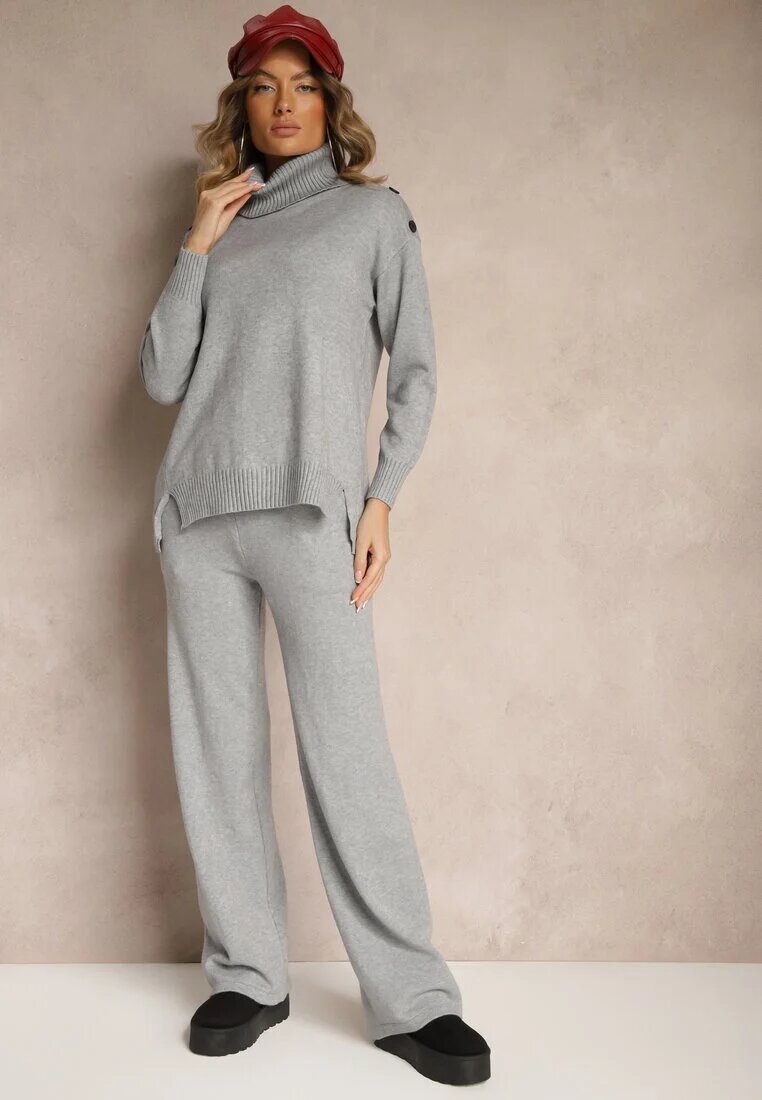  Set Gri din Viscoză și Modal Pantaloni cu Croială Largă și Maletă Decorată cu Nasturi Sassifra