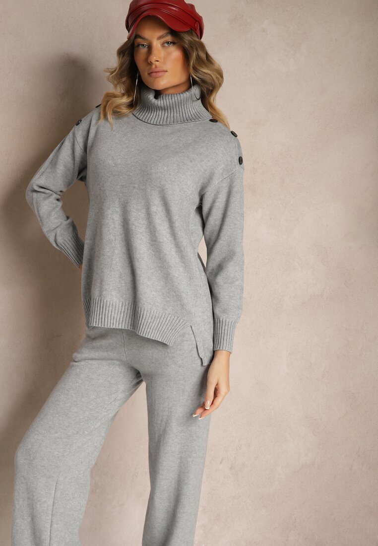  Set Gri din Viscoză și Modal Pantaloni cu Croială Largă și Maletă Decorată cu Nasturi Sassifra