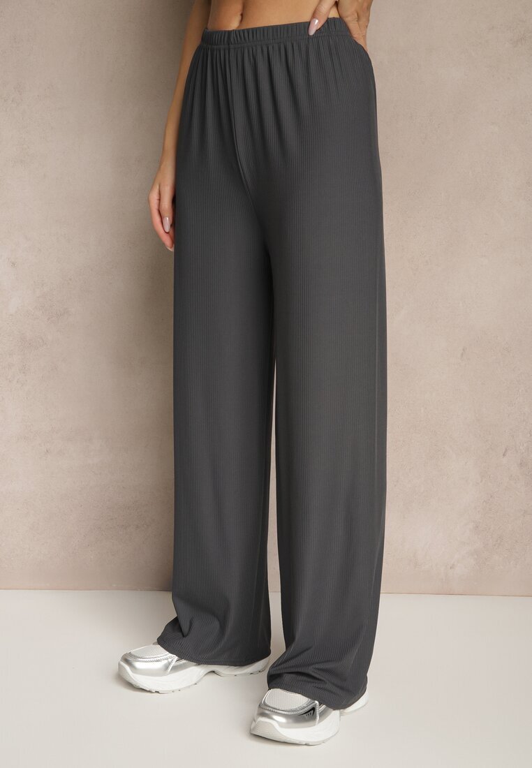  Set Gri închis Tricou reiat Pantaloni largi cu elastic în talie Tolan