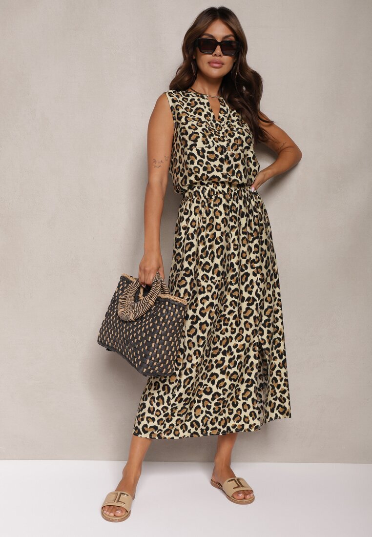  Set Maro cu Viscoză Leopard Fustă cu Elastic în Talie Cămașă Petrecută Rilseria