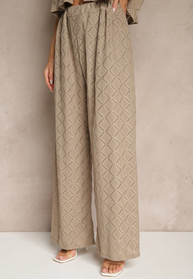  Set Maro deschis cu finisaj ajurat Cămașă și Pantaloni lungi cu elastic în talie Bemvia