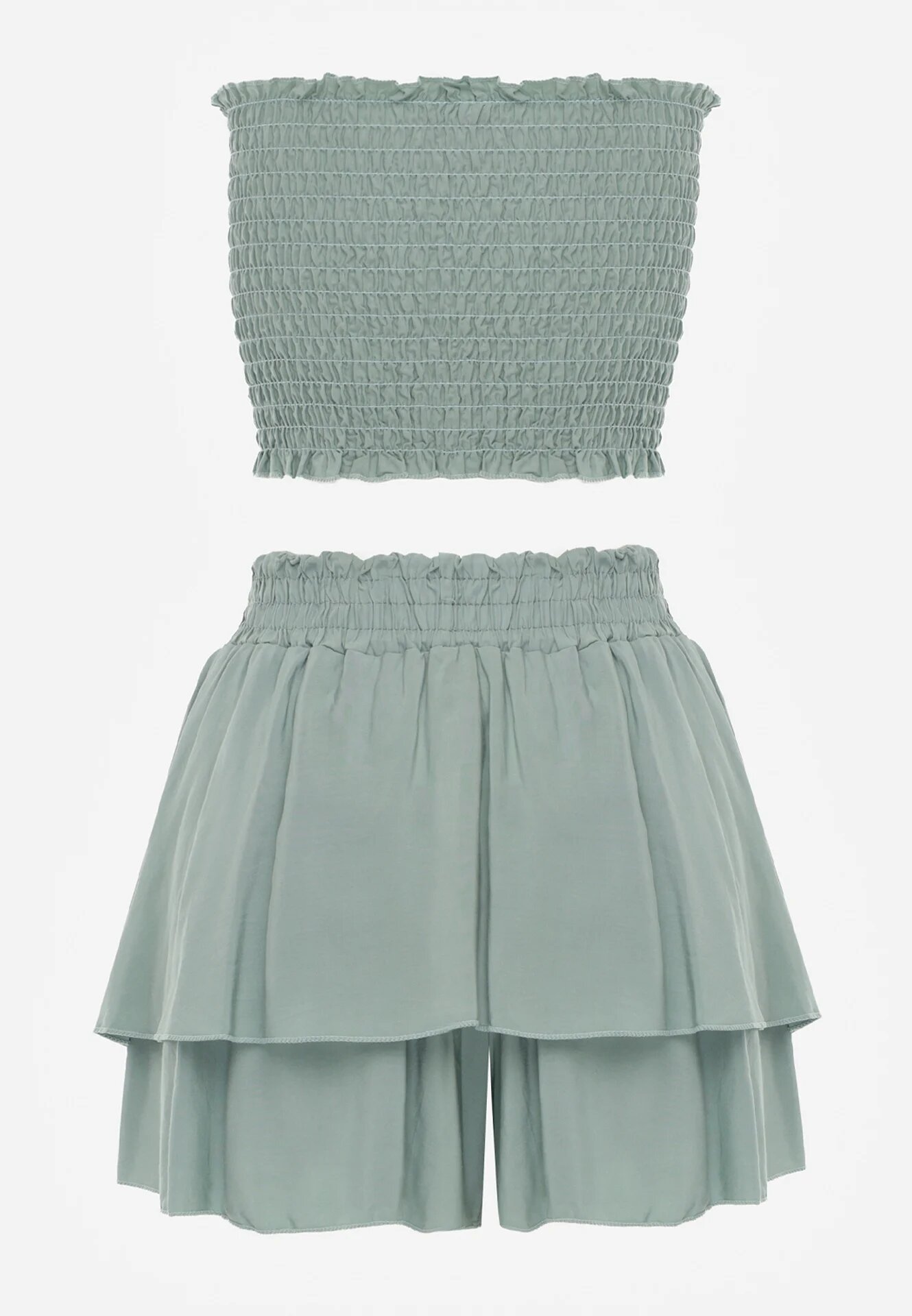  Set Menta din Bumbac Elastic Top Fără Mâneci Pantaloni scurți cu Volane și Elastic în Talie Tessabel