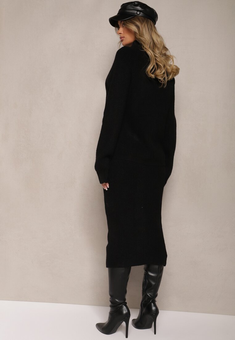  Set Negru Fustă cu elastic în talie și Cardigan deschis Ciarina