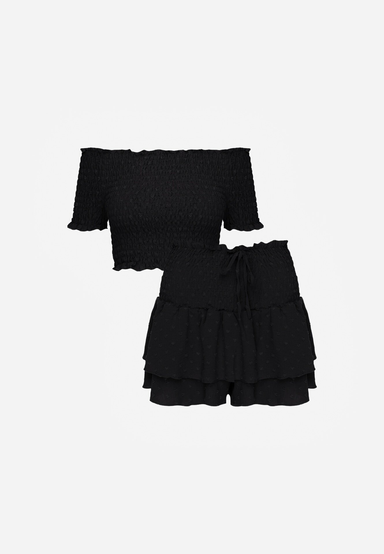  Set Negru Top stil spaniol și Fustă-Pantaloni scurți cu Volane și Elastic Rinaria