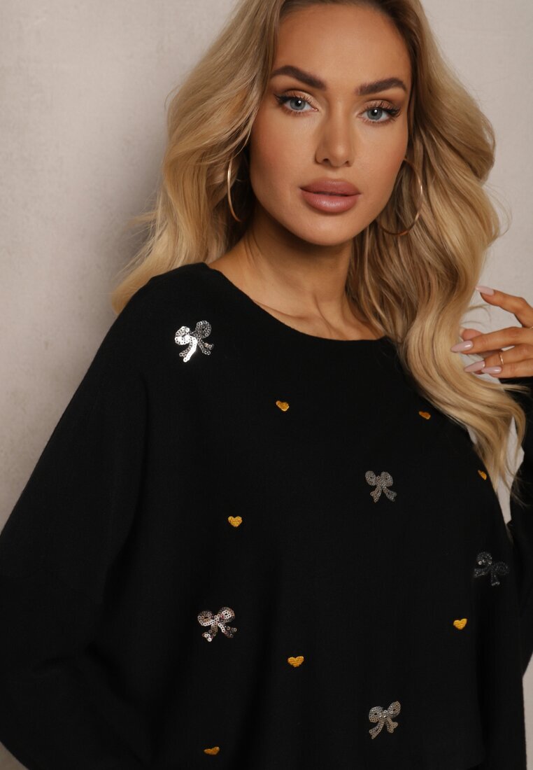  Set Negru Tricotat din Viscoză Rochie cu croială mulată și Pulover cu Zirconii Norathra
