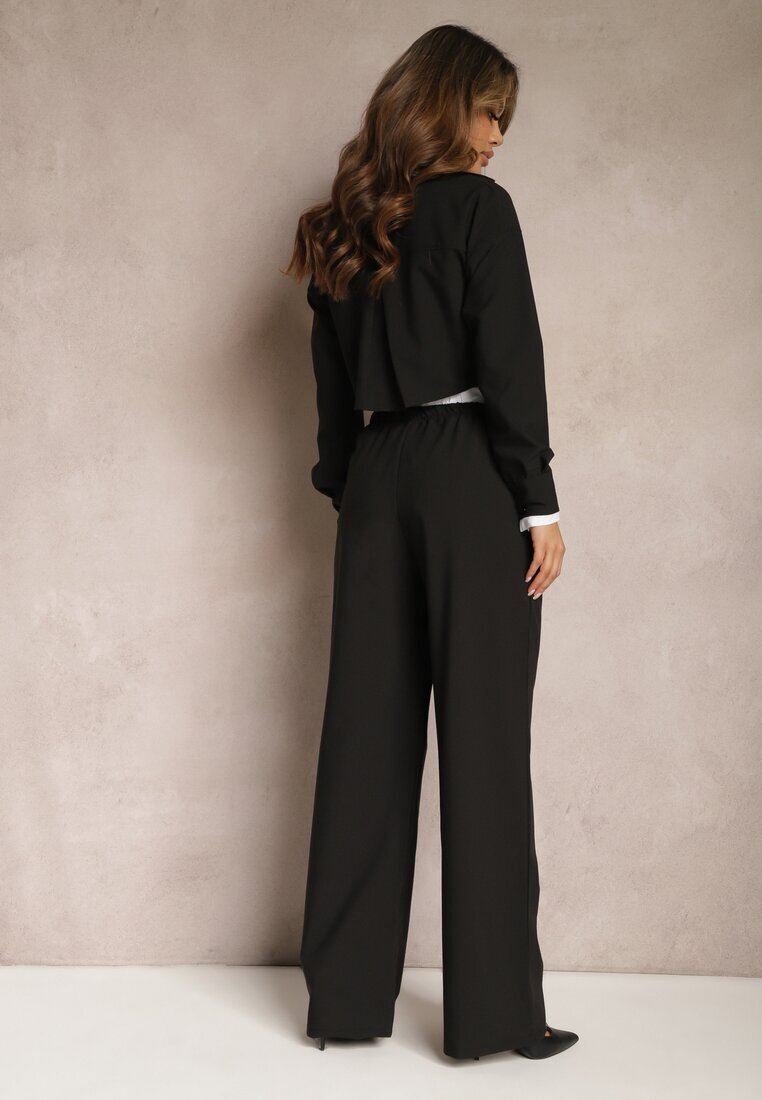  Set Negru Utility cu Cămașă scurtă și Pantaloni largi cu elastic în talie Ondina