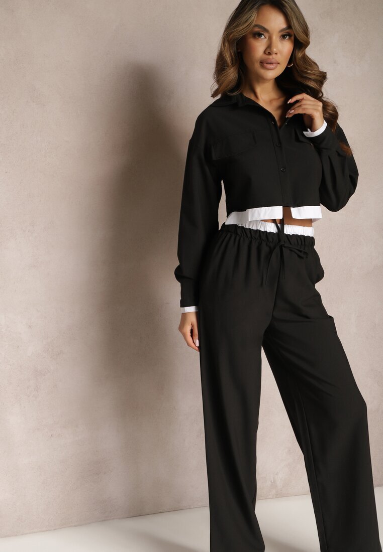 Set Negru Utility cu Cămașă scurtă și Pantaloni largi cu elastic în talie Ondina
