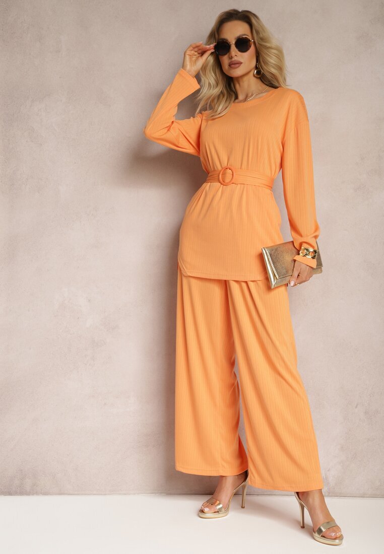  Set Portocaliu Bluză și Pantaloni cu picioare drepte și elastic Daeirassa
