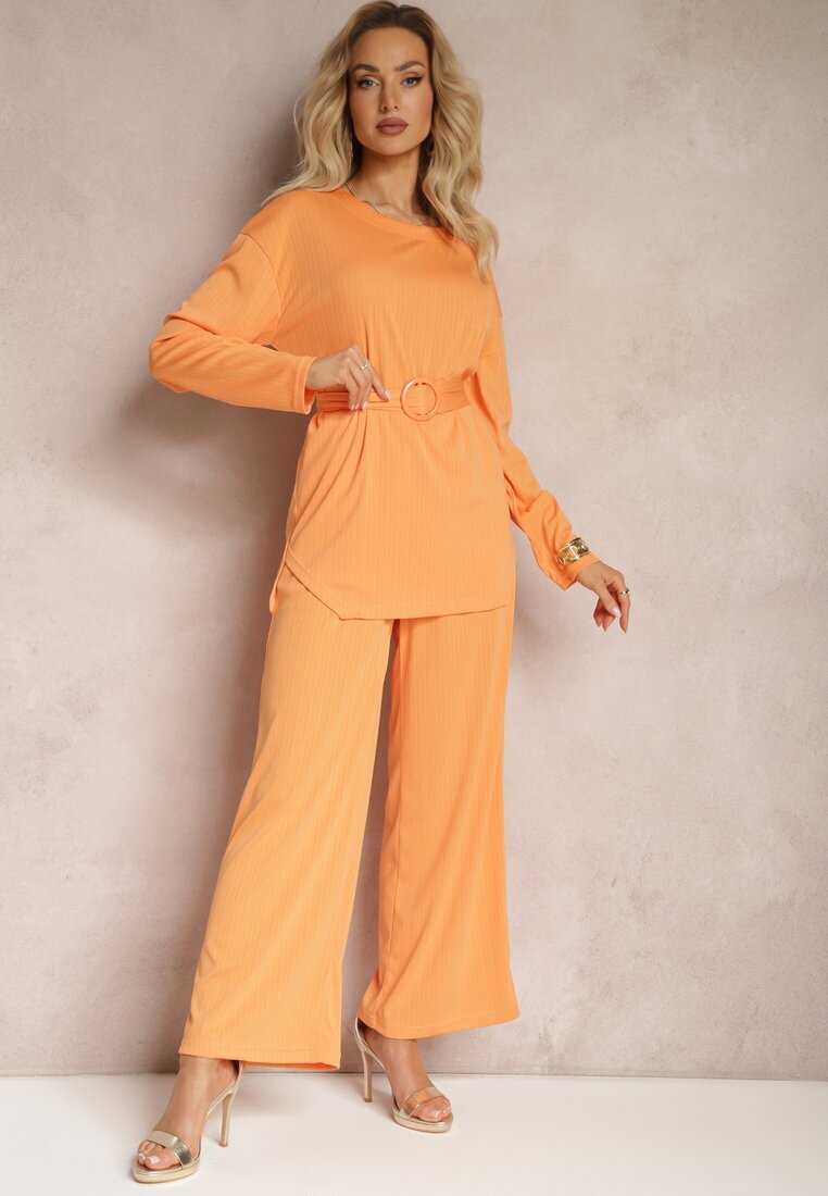  Set Portocaliu Bluză și Pantaloni cu picioare drepte și elastic Daeirassa