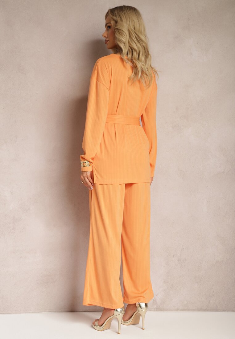  Set Portocaliu Bluză și Pantaloni cu picioare drepte și elastic Daeirassa