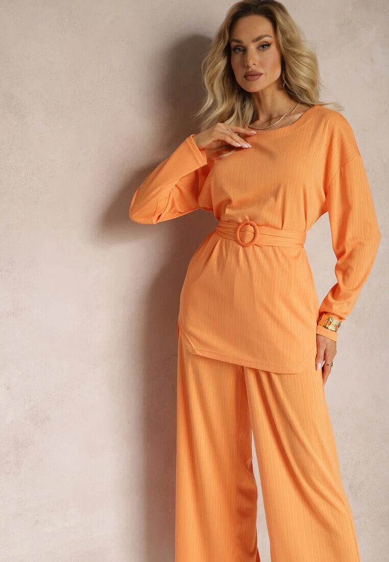  Set Portocaliu Bluză și Pantaloni cu picioare drepte și elastic Daeirassa