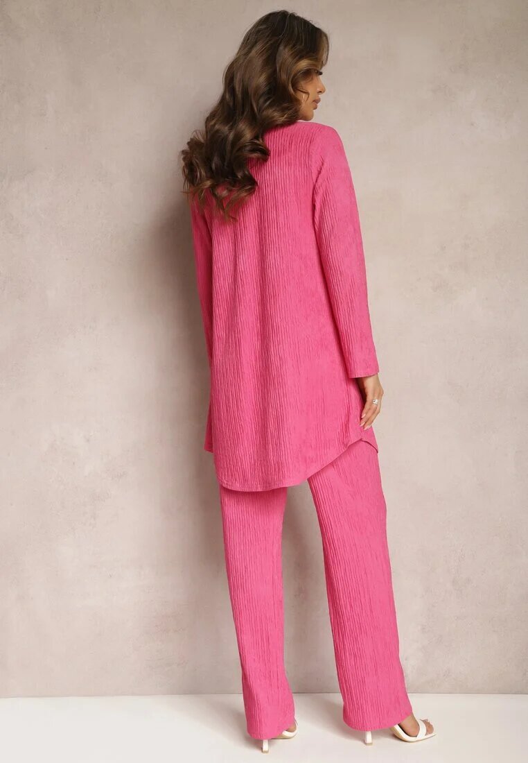  Set Roz cu striații decorative cu cămașă top și pantaloni Raliva
