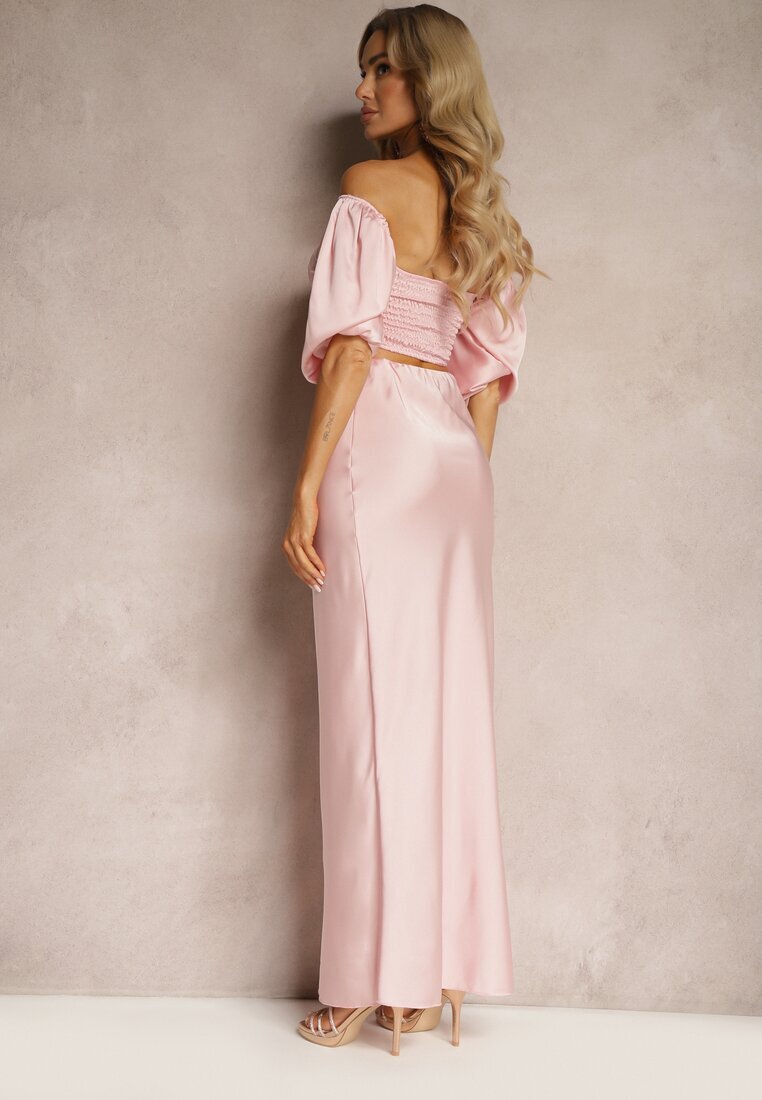  Set roz Fustă cu elastic în talie Top cu șnur decorativ Dimetria