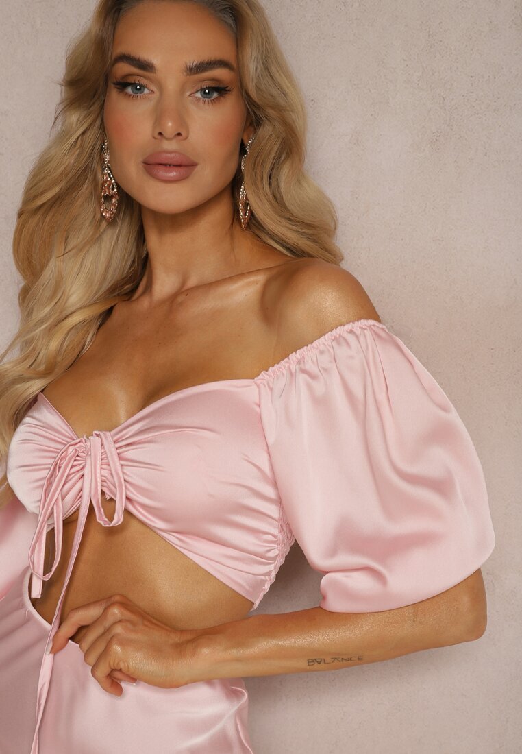  Set roz Fustă cu elastic în talie Top cu șnur decorativ Dimetria