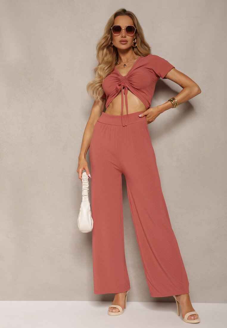  Set Roz Tricou cu Elastic Pantaloni Largi cu Talie Elastică Tolan