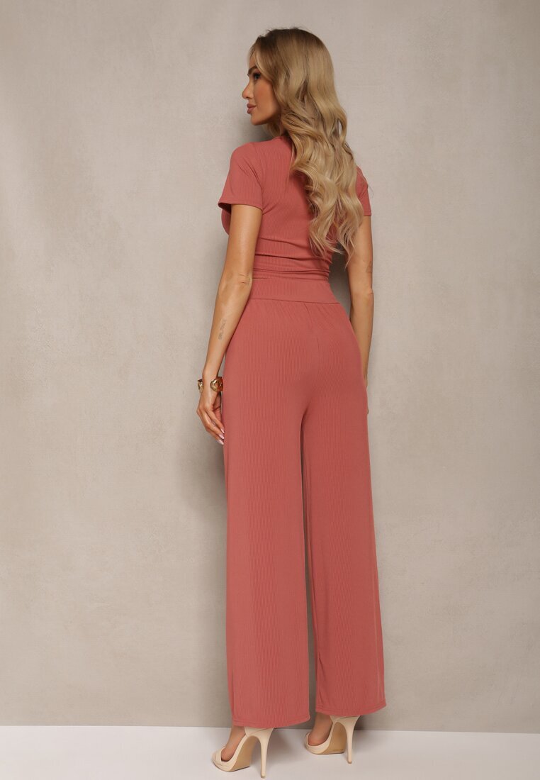  Set Roz Tricou cu Elastic Pantaloni Largi cu Talie Elastică Tolan