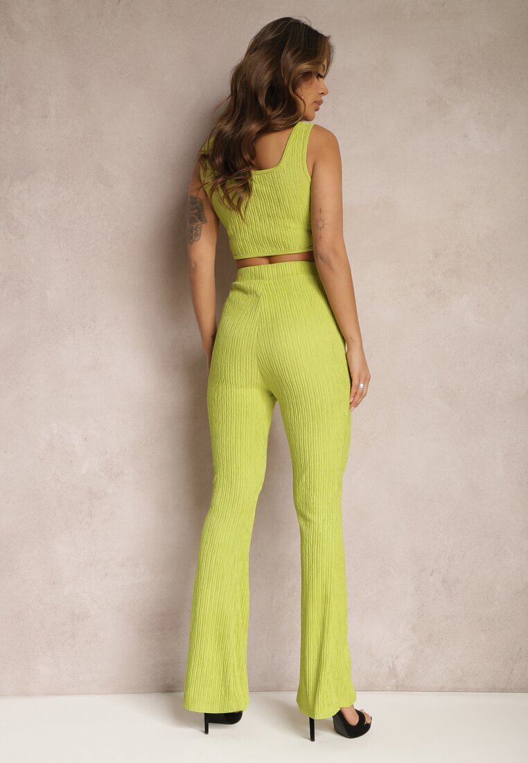  Set striat verde deschis Top și pantaloni clopot Leria