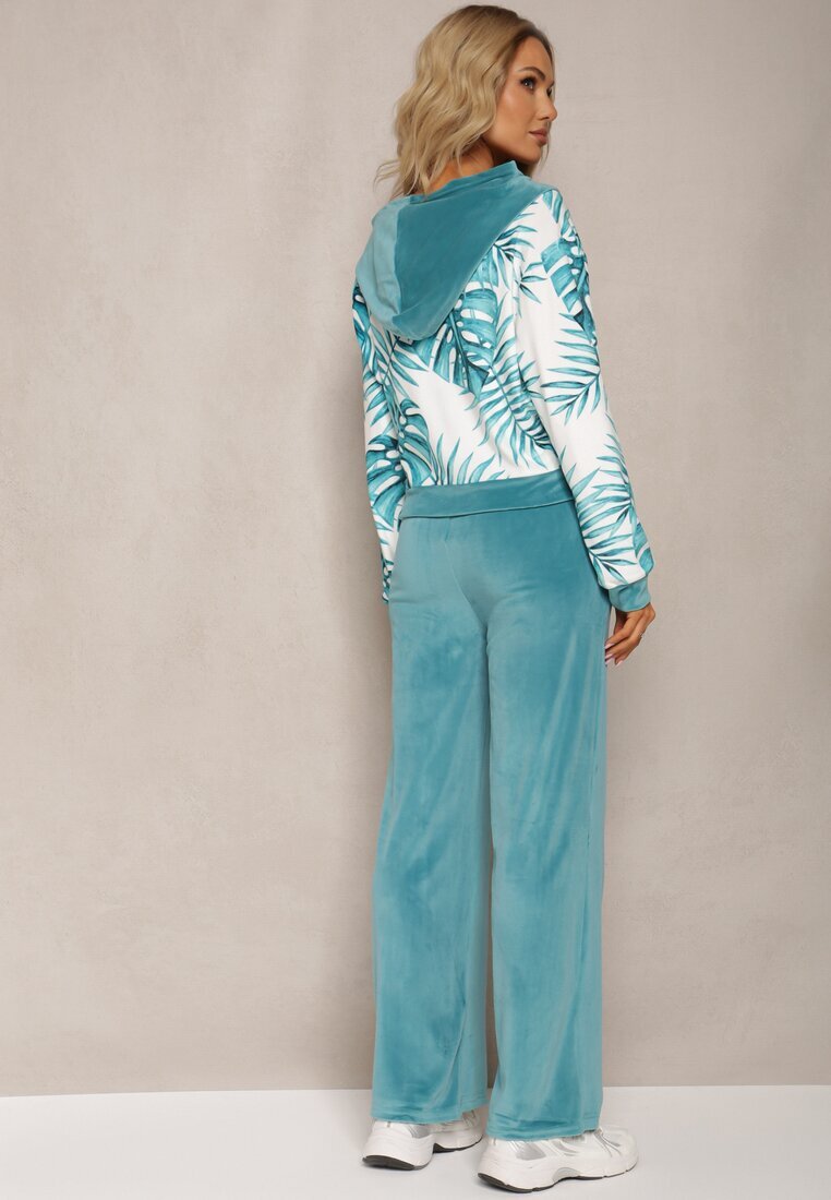  Set Trening din Velur Mentă Bluză cu glugă și Imprimeu floral și Pantaloni largi lejeri Raiantise