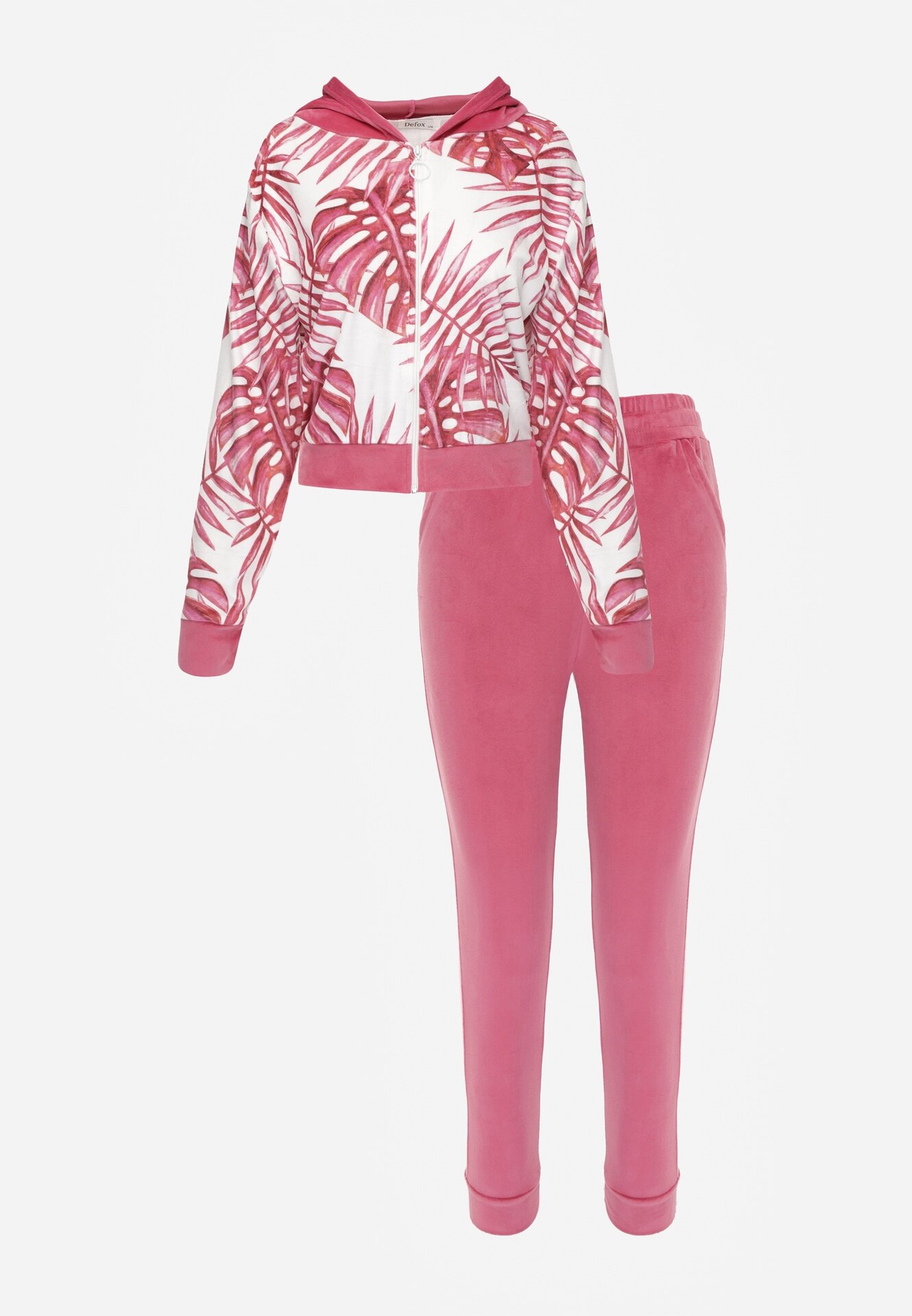  Set trening din velur Roz cu bluză cu glugă cu model și pantaloni jogger Rouviana