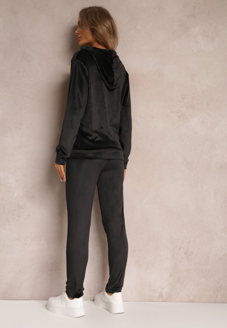 Set Trening Negru 2 piese din velur cu Bluză și Pantaloni Yamiya