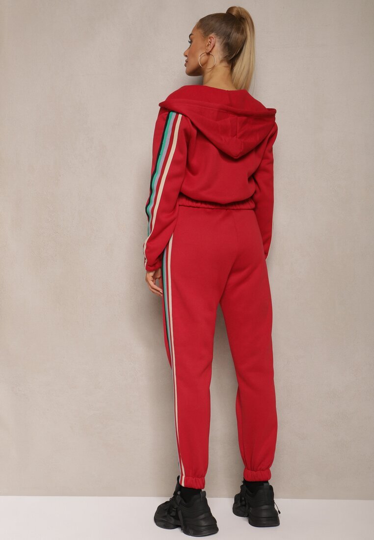  Set Trening Roșu cu Dunga Colorată Bluză cu Glugă și Pantaloni Joggery Nevarielles