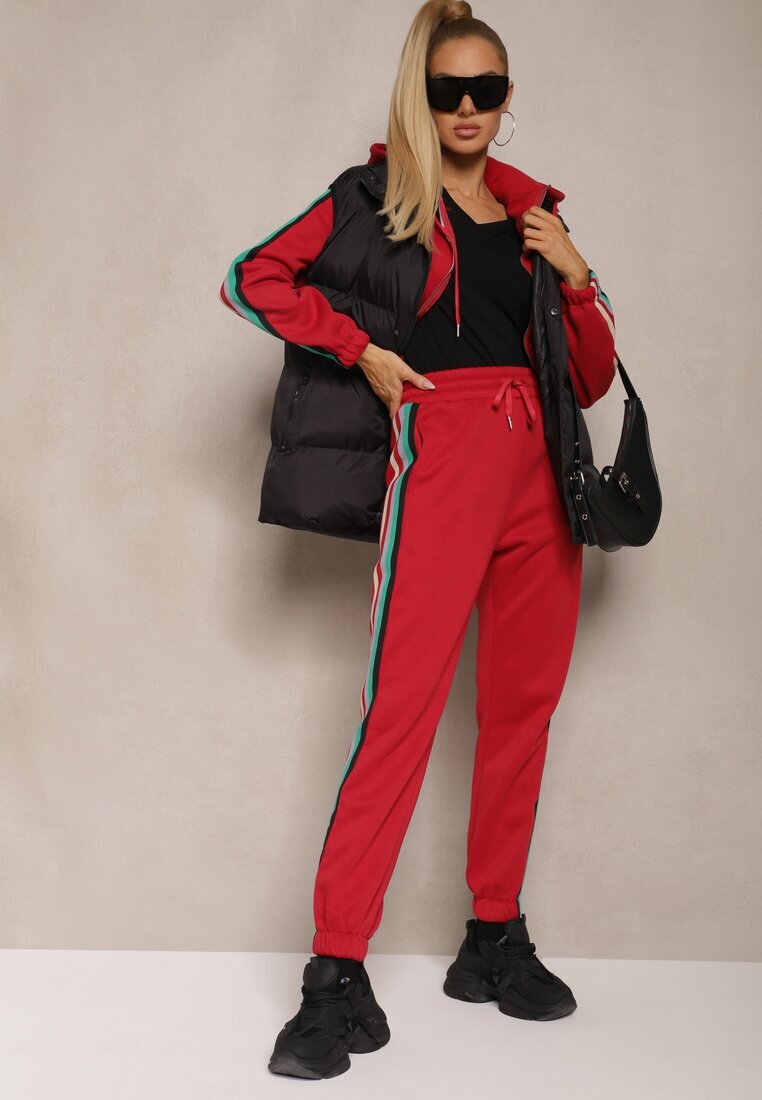  Set Trening Roșu cu Dunga Colorată Bluză cu Glugă și Pantaloni Joggery Nevarielles