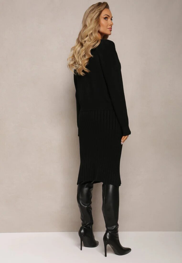  Set tricotat 2-piese Negru cu rochie și cardigan Finariel
