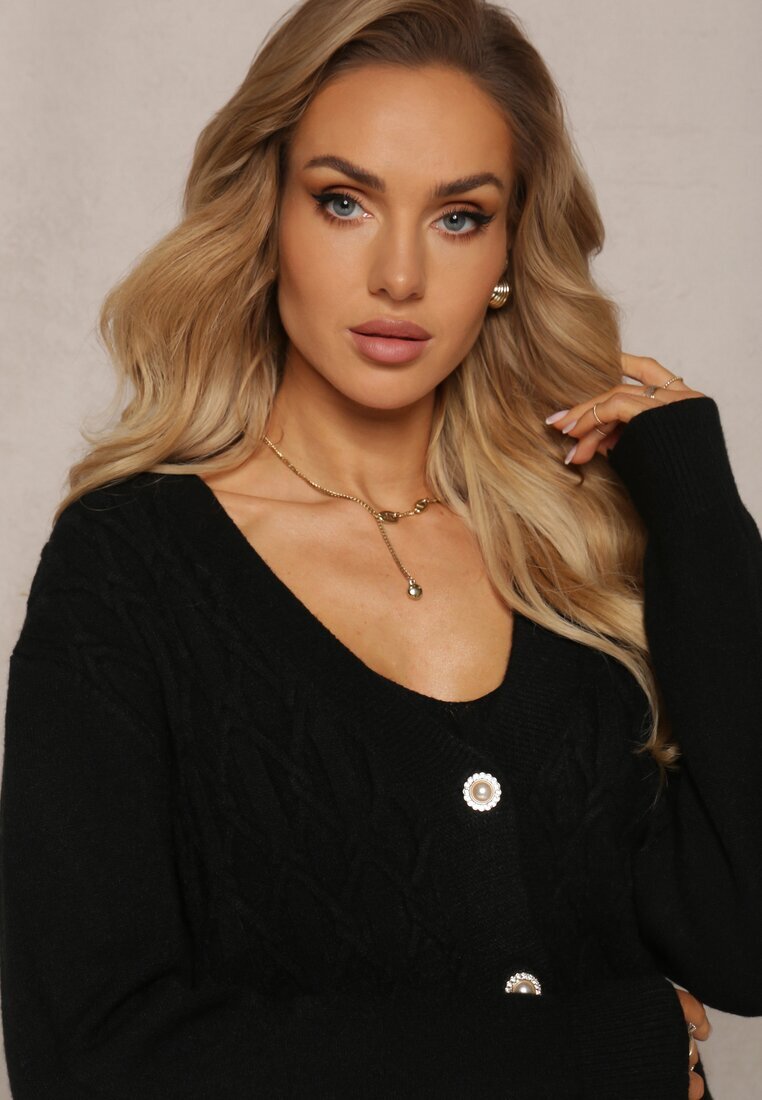  Set tricotat 2-piese Negru cu rochie și cardigan Finariel