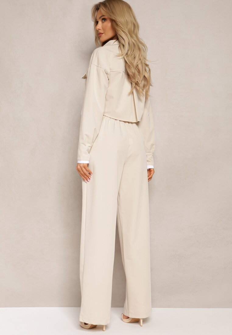 Set Utility Bej cu Cămașă Scurtă și Pantaloni Largi cu Elastic în Talie Ondina