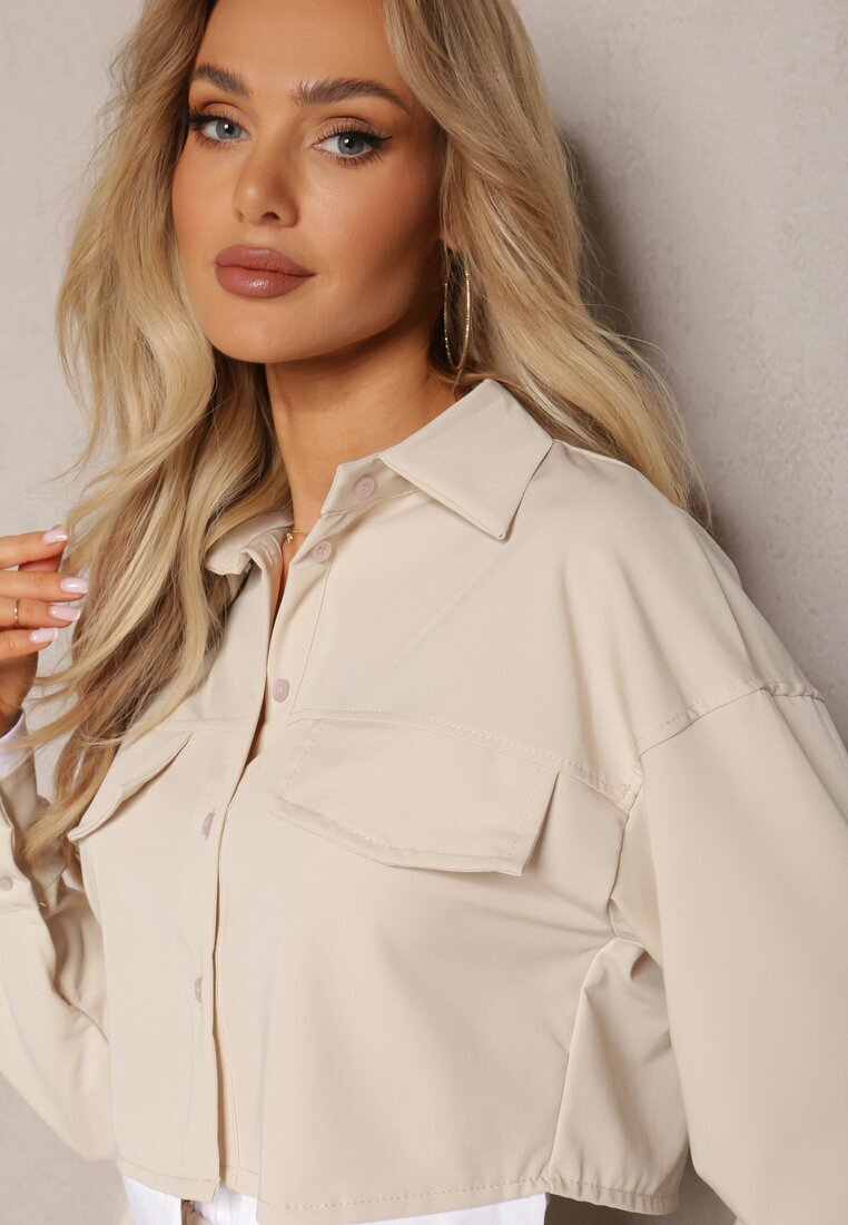  Set Utility Bej cu Cămașă Scurtă și Pantaloni Largi cu Elastic în Talie Ondina