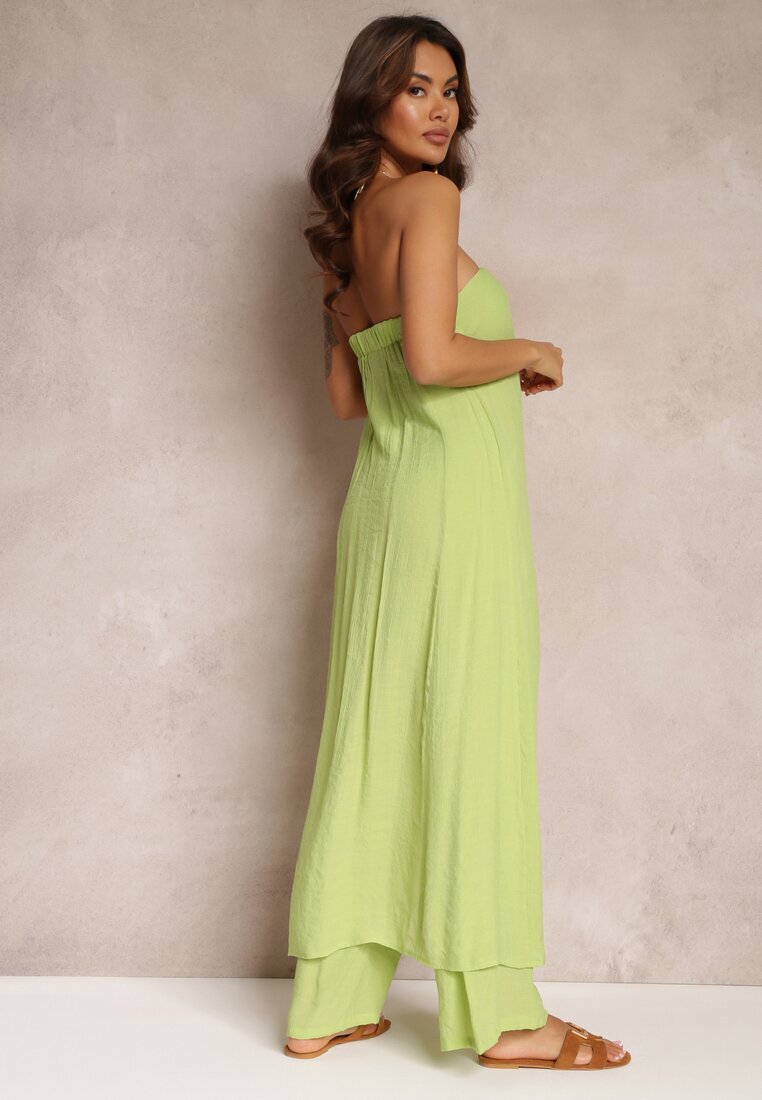  Set Verde din 2 piese Top lung și Pantaloni cu elastic în talie și picioare largi Bincina