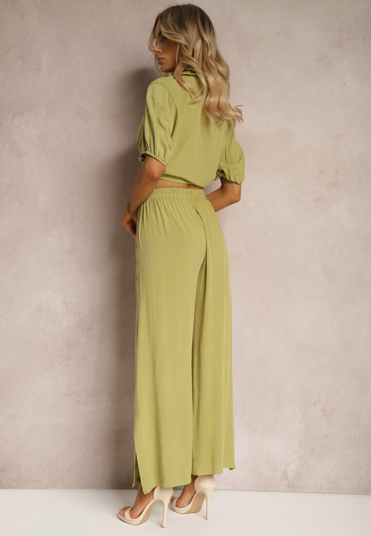  Set Verde din Bumbac Stil Utility Cămașă și Pantaloni Largi Veola
