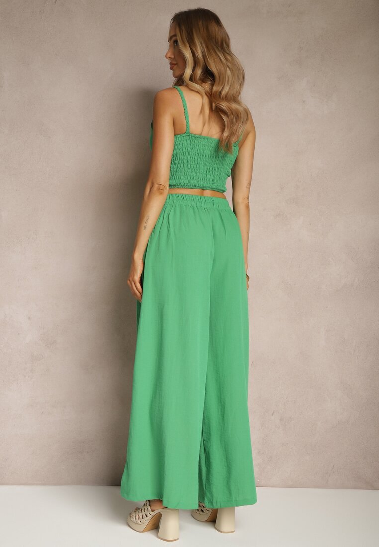  Set verde din viscoză Pantaloni largi Top cu cupe întărite Tirtebis