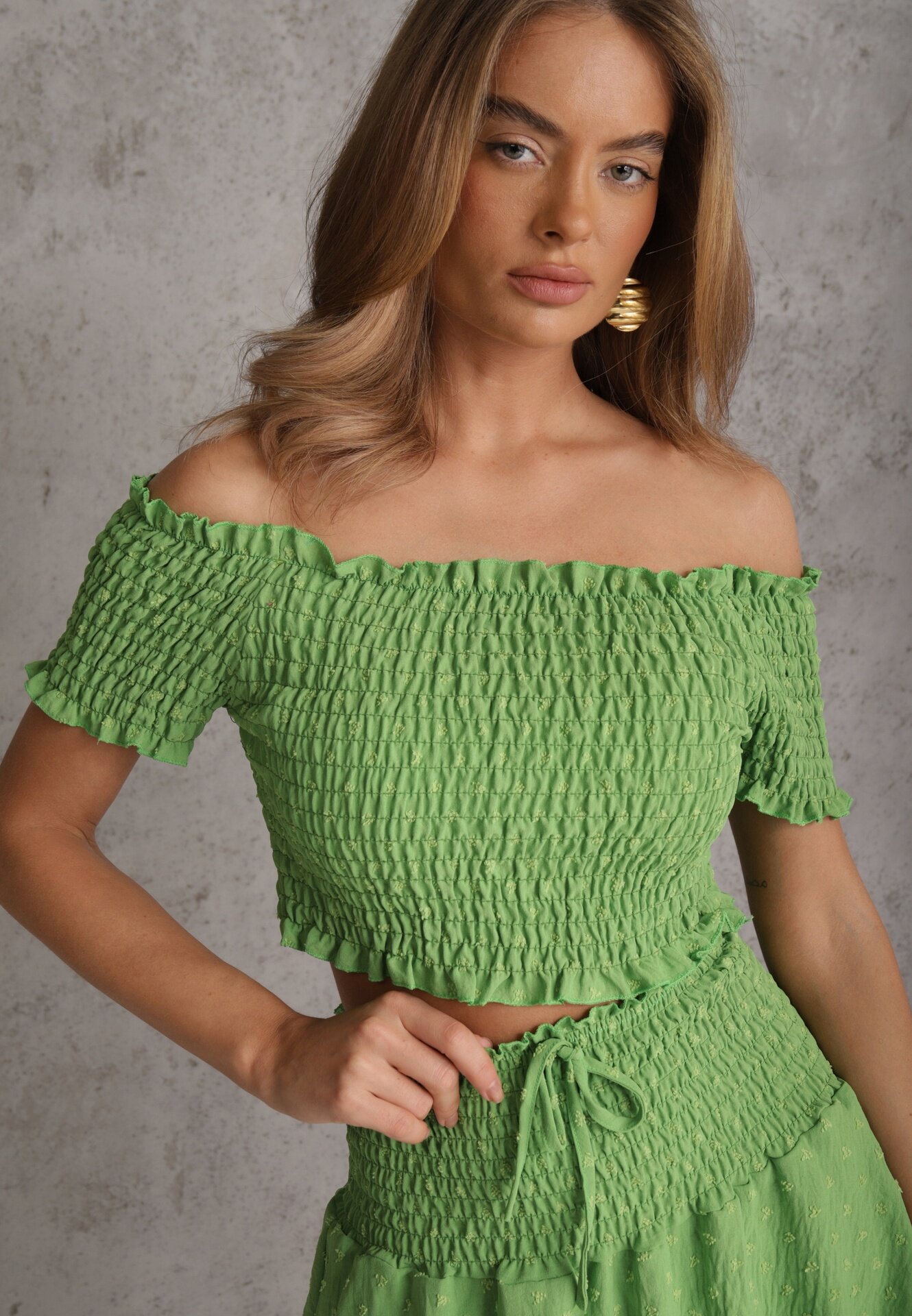  Set Verde Top spaniol și Fustă-pantaloni scurți cu Volane și Elastic Rinaria
