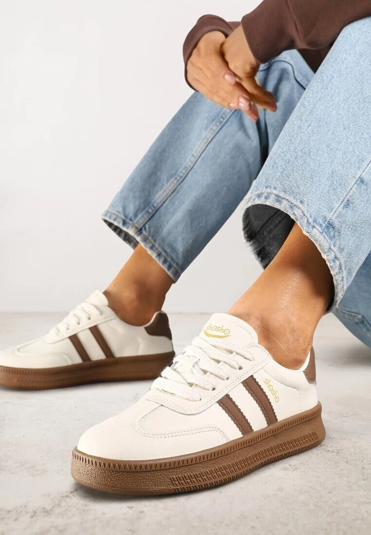 shosho Adidași Sport Bej-Maro cu Benzi Decorative și Cusături Wenilan