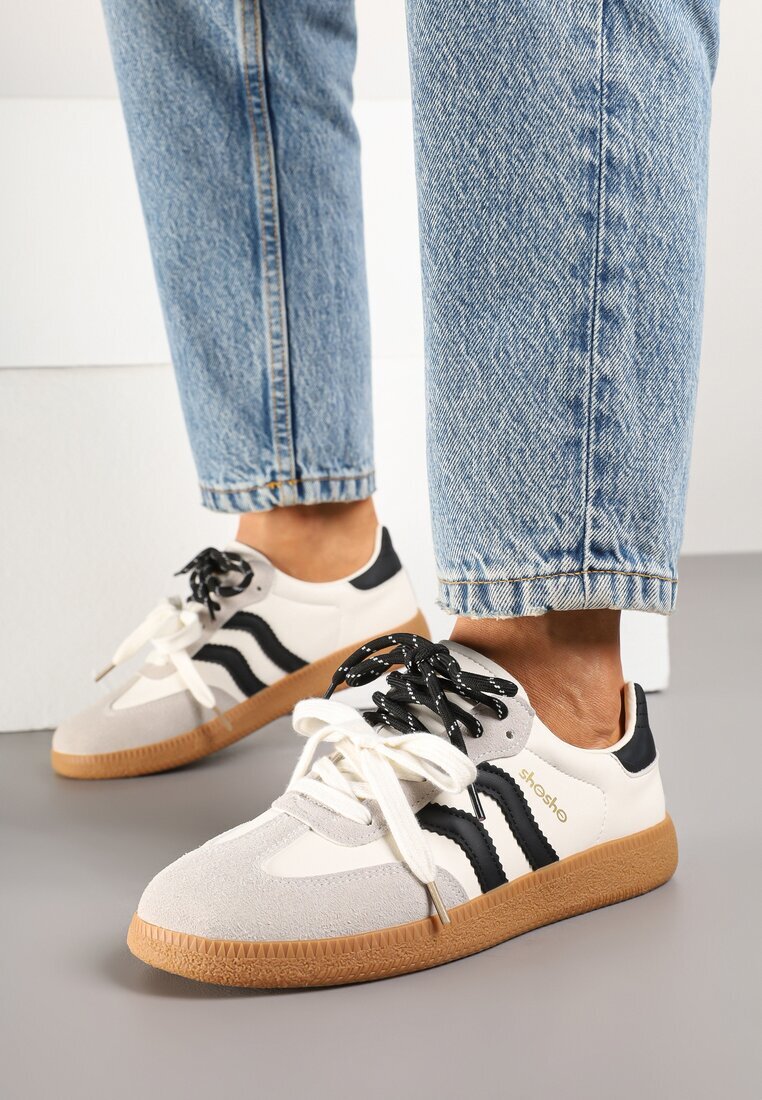 shosho Sneakersy Bej-Negru Teniși Iconici cu șireturi suplimentare Zarinoa