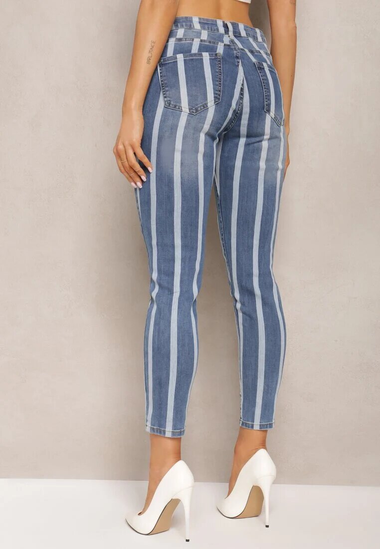 sixte jeans Blugi Albastri Skinny Decorati Cu Imprimeu Cu Dungi Klefiana