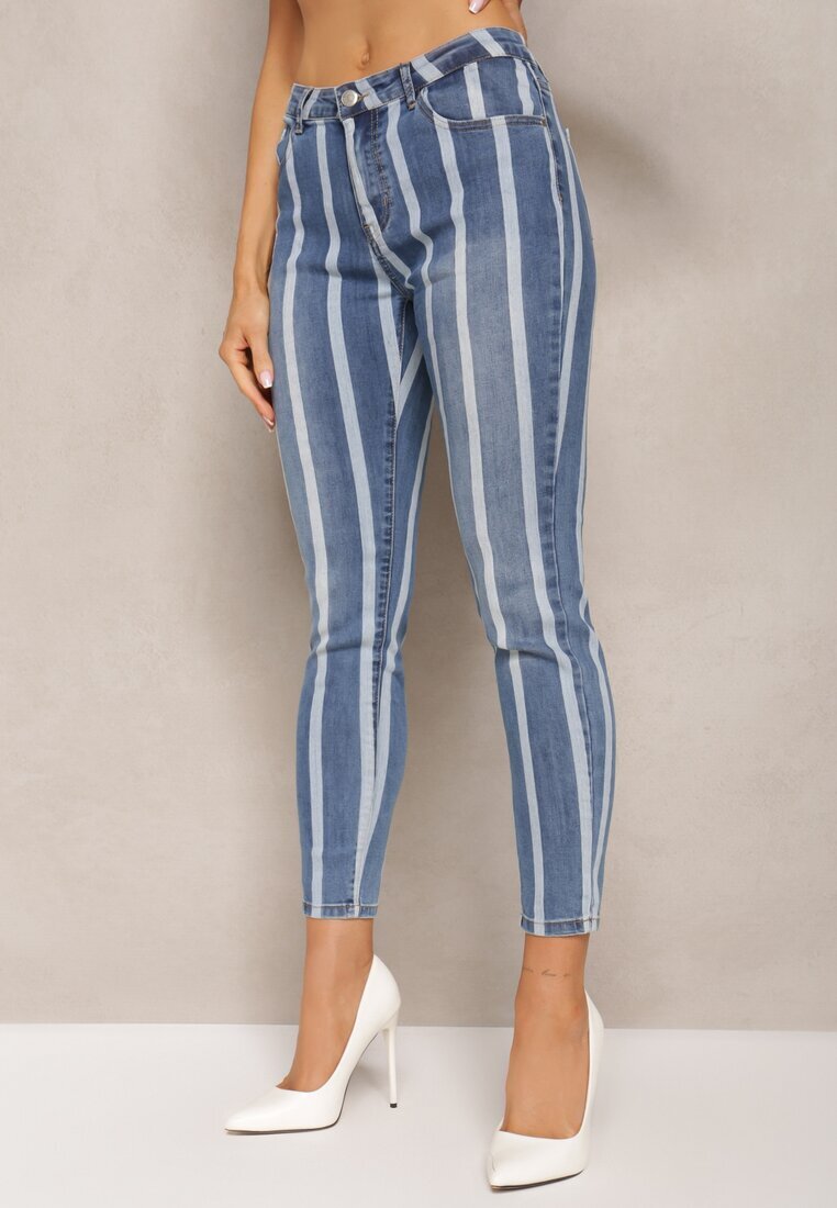 sixte jeans Blugi Albastri Skinny Decorati Cu Imprimeu Cu Dungi Klefiana